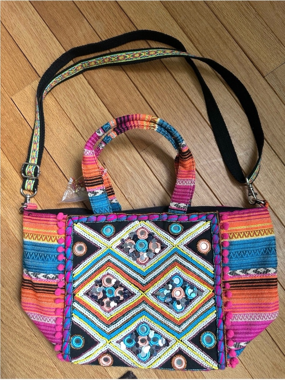 America & Beyond Embellished Multi Stripe Purse New